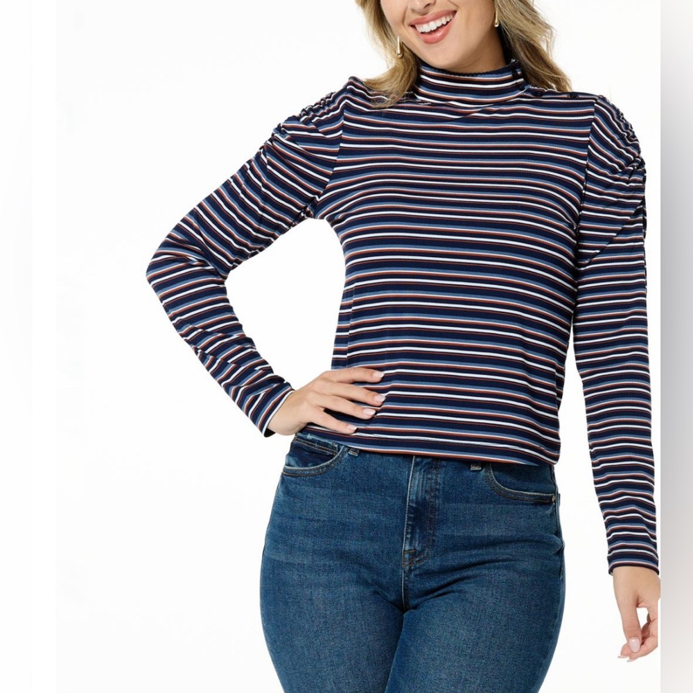 La Joie Women’s Yarn Dye Striped Mock Neck Top